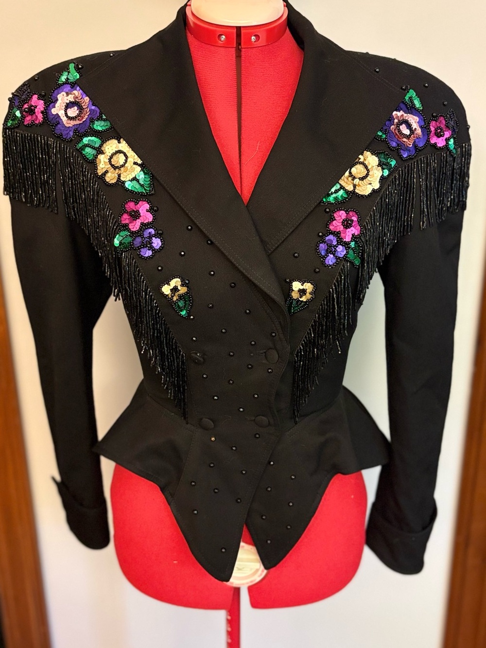 Vintage Black Cache Beaded fringe Jacket Size 6! Gorgeous